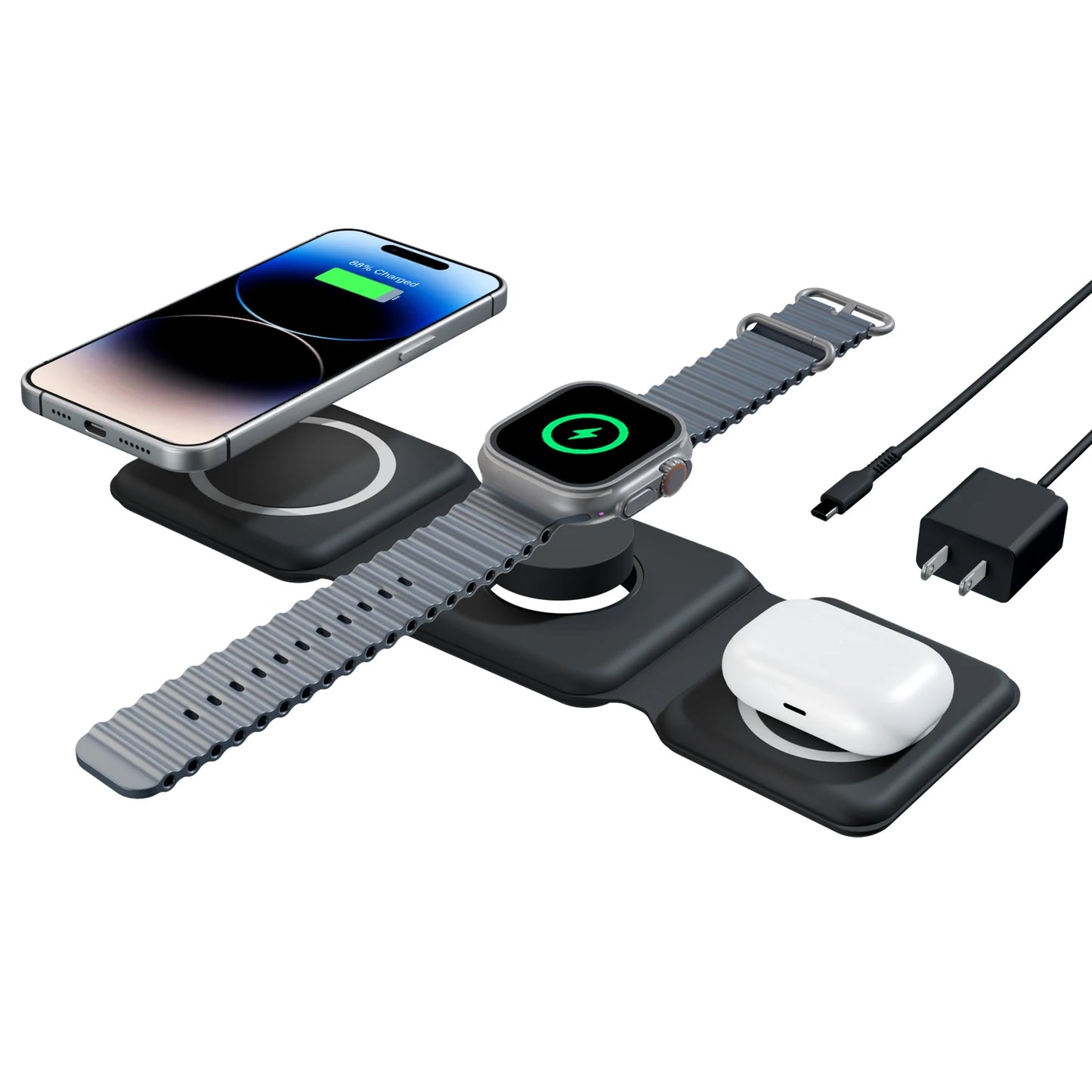 15W 3 in 1 Magnetic Wireless Charger Station Fast Charging Holder Foldable For iPhone 17 16 15 Pro Max iWatch AirPods