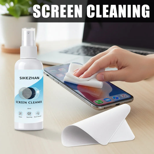 Screen Cleaner Spray + Polishing Cloth Set 50ml, Streak‑Free for Phone/Tablet/Laptop/Monitor, Removes Fingerprints, Oil & Dust