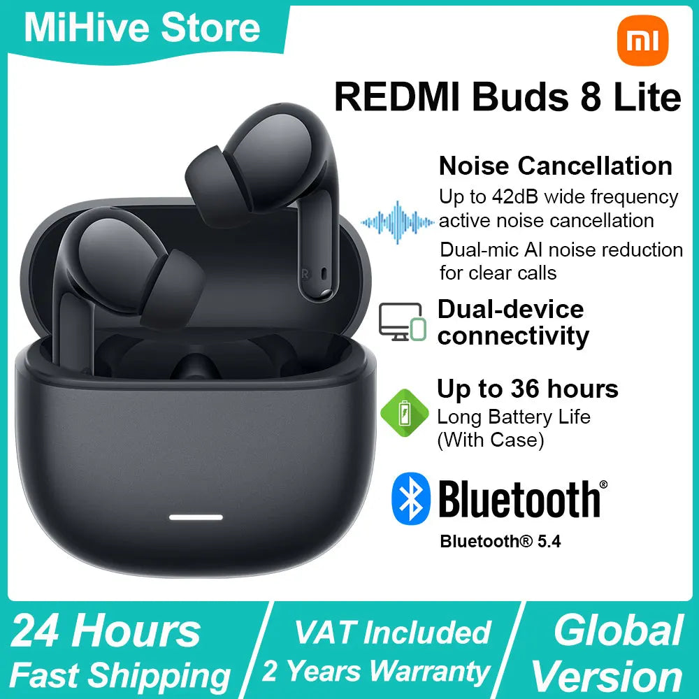 New Xiaomi REDMI Buds 8 Lite Wireless Bluetooth Earphone, Up to 42dB Wide Frequency Active Noise Cancellation, Up to 36 Hours Battery Life BT5.4