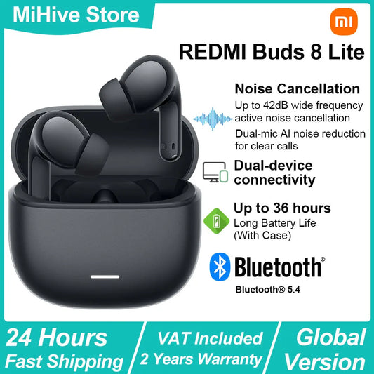 New Xiaomi REDMI Buds 8 Lite Wireless Bluetooth Earphone, Up to 42dB Wide Frequency Active Noise Cancellation, Up to 36 Hours Battery Life BT5.4