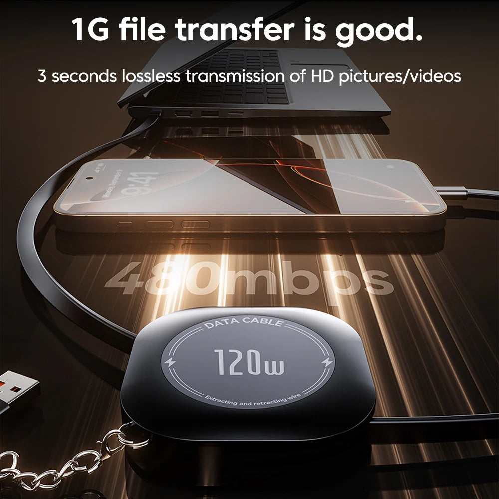 120W Fast Charging Type C to Type C Retractable Cable