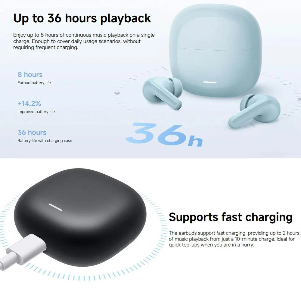 New Xiaomi REDMI Buds 8 Lite Wireless Bluetooth Earphone, Up to 42dB Wide Frequency Active Noise Cancellation, Up to 36 Hours Battery Life BT5.4