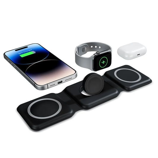 15W 3 in 1 Magnetic Wireless Charger Station Fast Charging Holder Foldable For iPhone 17 16 15 Pro Max iWatch AirPods