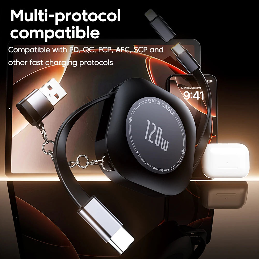 120W Fast Charging Type C to Type C Retractable Cable