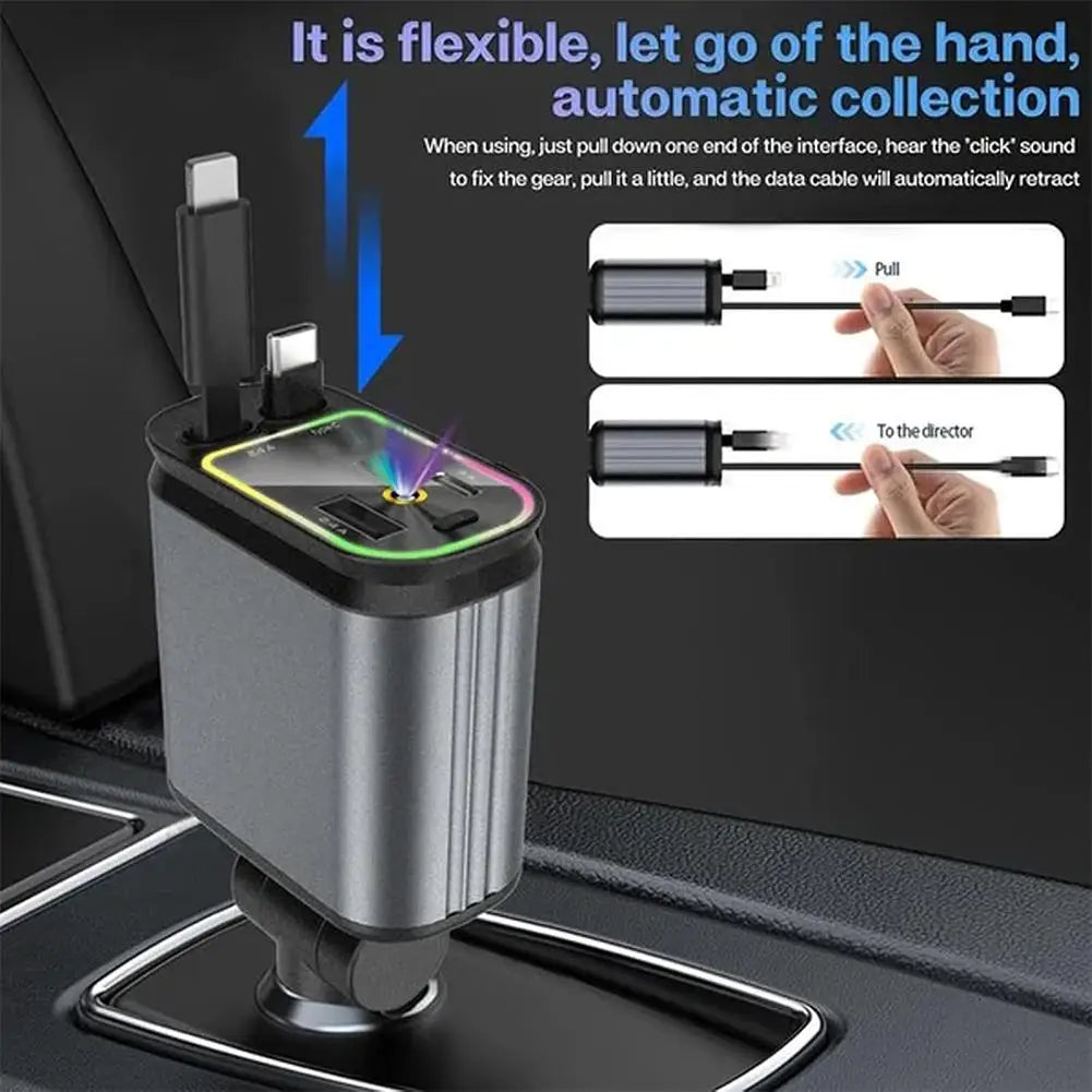 4 in 1 120W Retractable Car Charger - Car Roof Star Light