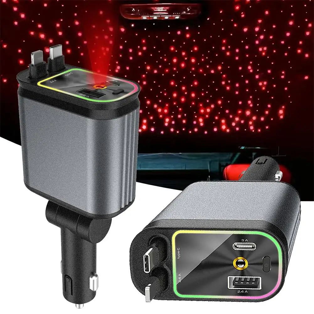 4 in 1 120W Retractable Car Charger - Car Roof Star Light