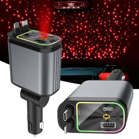 4 in 1 120W Retractable Car Charger - Car Roof Star Light