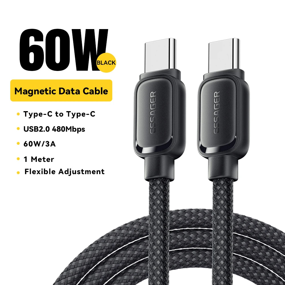 Essager 100w Magnetic Retractable Fast Charging Data Cable Type C To C Charging for iPhone 15 14 USB C To C for MacBook Samsung