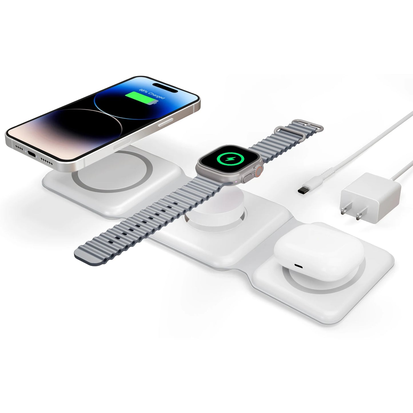 15W 3 in 1 Magnetic Wireless Charger Station Fast Charging Holder Foldable For iPhone 17 16 15 Pro Max iWatch AirPods