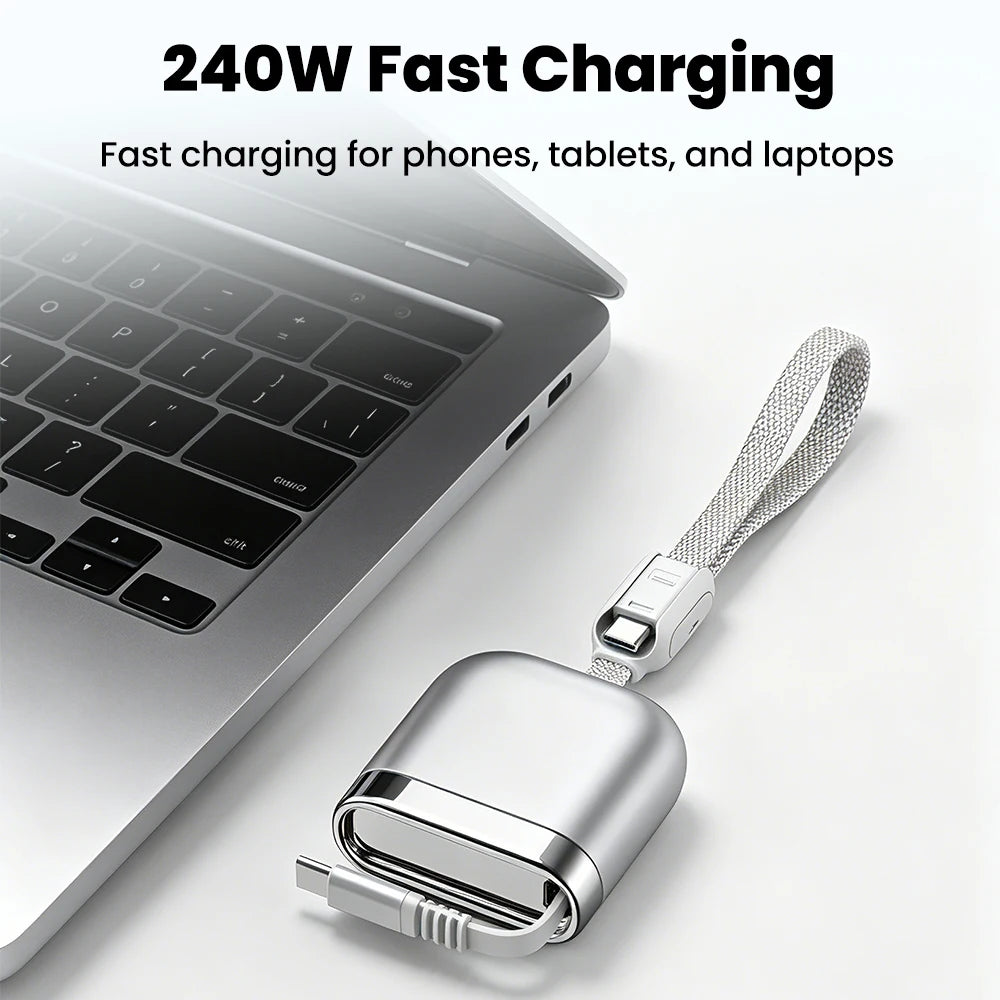 Retractable 240W USB C To Type C Cable Fast Charging Portable Charger Cable For iPhone 15 16 17 Samsung Huawei Xiaomi Laptops