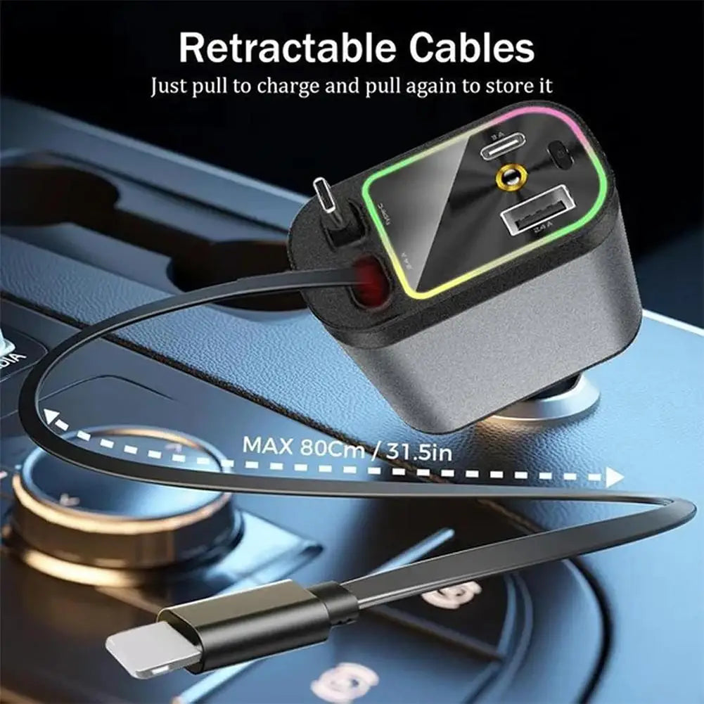4 in 1 120W Retractable Car Charger - Car Roof Star Light