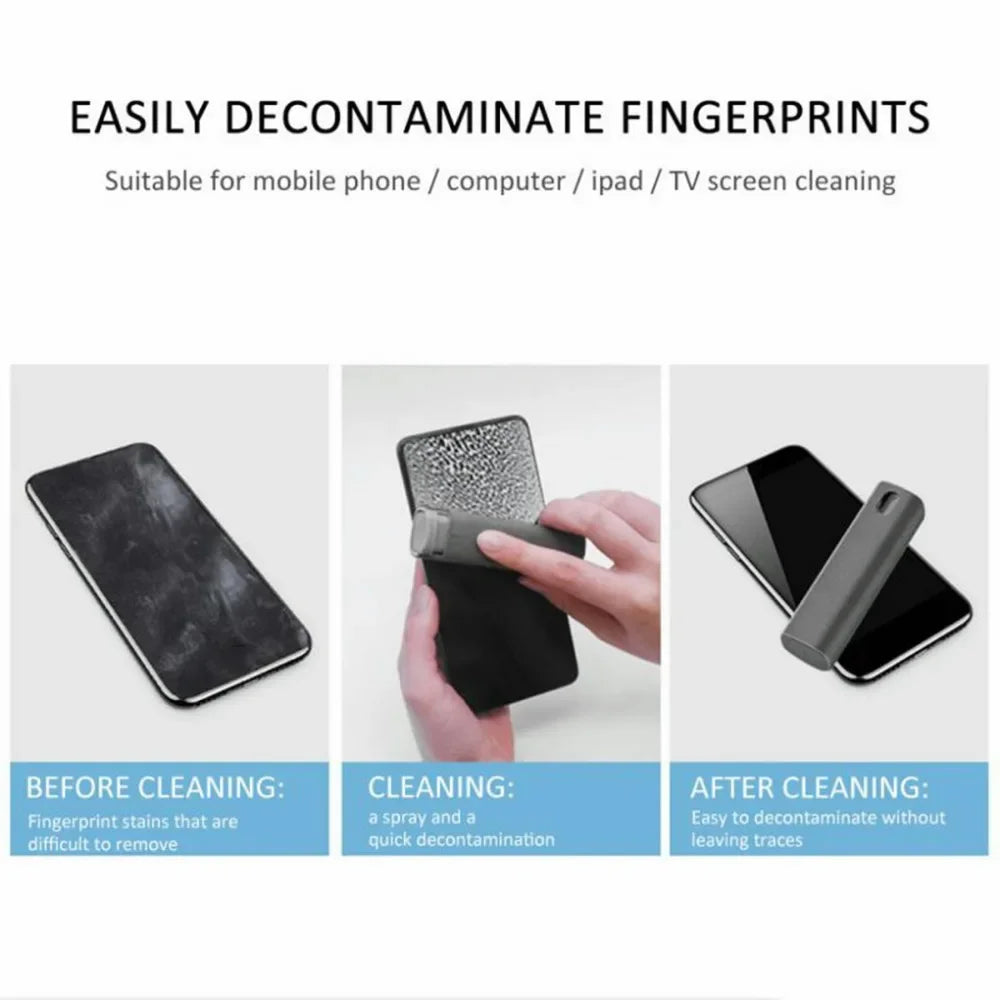 2 in 1 Phone Screen Cleaner Spray Portable Tablet Mobile PC Screen Cleaner Microfiber Cloth Set Cleaning Artifact Storage