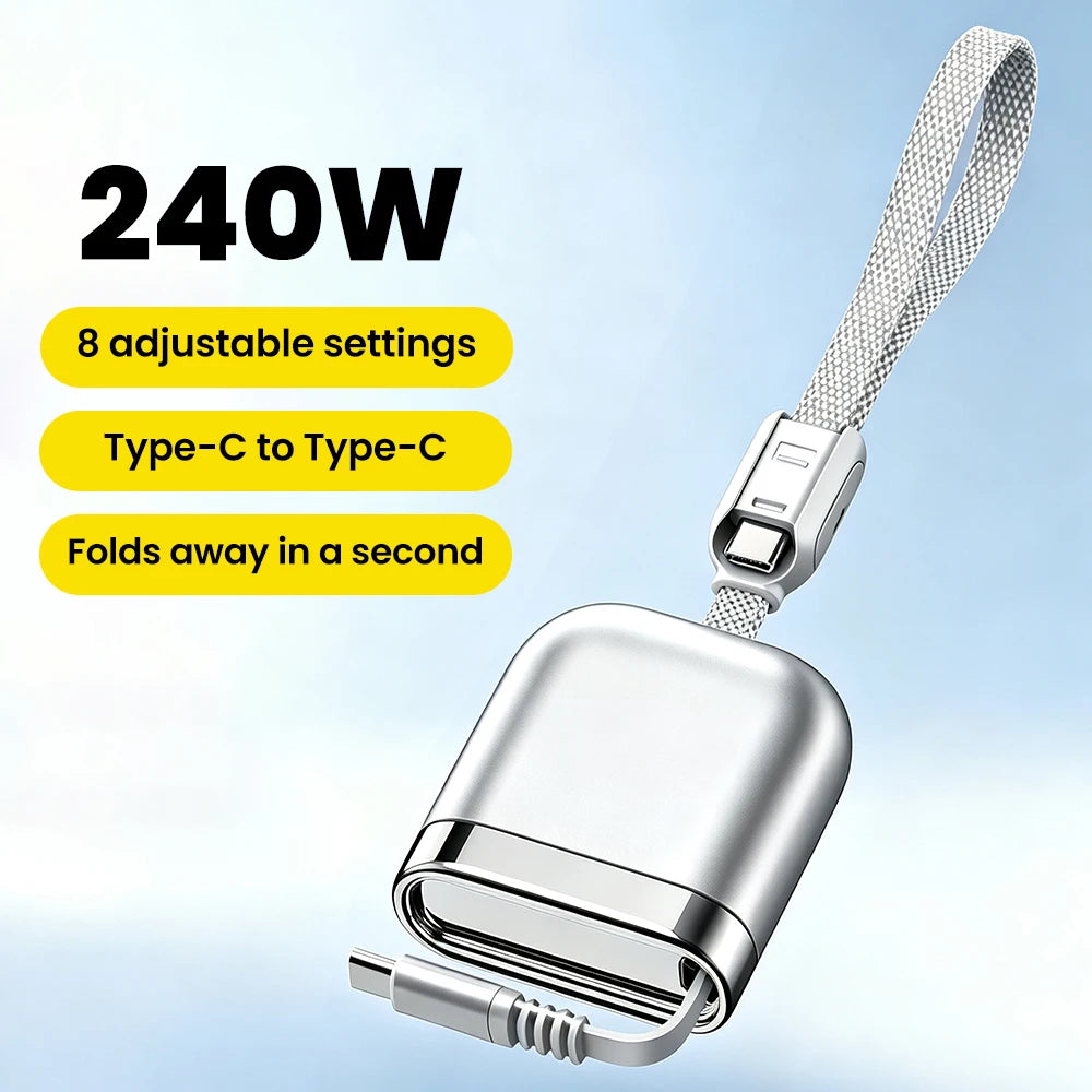 Retractable 240W USB C To Type C Cable Fast Charging Portable Charger Cable For iPhone 15 16 17 Samsung Huawei Xiaomi Laptops