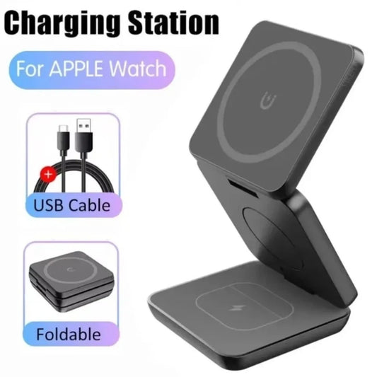 Foldable Magnetic Station 3 in 1 Fast Wireless Charger Stand For Magsafe iPhone 16 15 14 13 12 Pro Max iWatch 8 7 6 Airpods