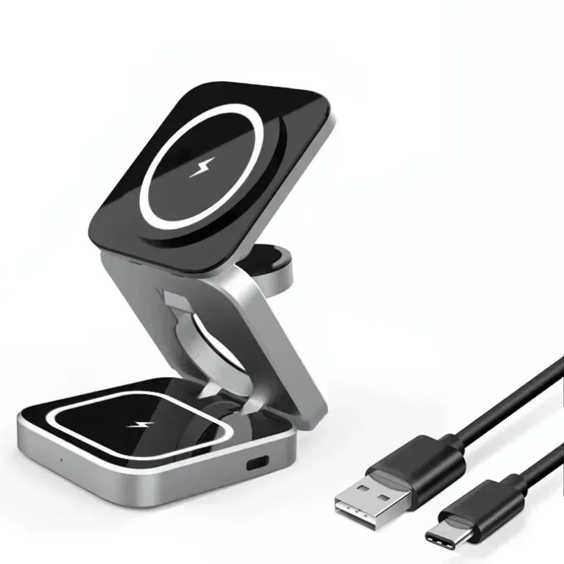 Foldable Magnetic Station 3 in 1 Fast Wireless Charger Stand For Magsafe iPhone 16 15 14 13 12 Pro Max iWatch 8 7 6 Airpods