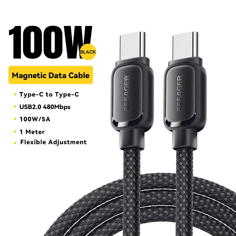 Essager 100w Magnetic Retractable Fast Charging Data Cable Type C To C Charging for iPhone 15 14 USB C To C for MacBook Samsung