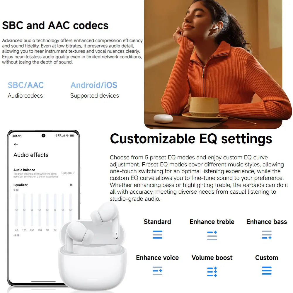 New Xiaomi REDMI Buds 8 Lite Wireless Bluetooth Earphone, Up to 42dB Wide Frequency Active Noise Cancellation, Up to 36 Hours Battery Life BT5.4
